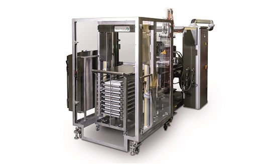 Automatic mould stacking and cooling cart system for ServoForm™ Mini starch-free depositors